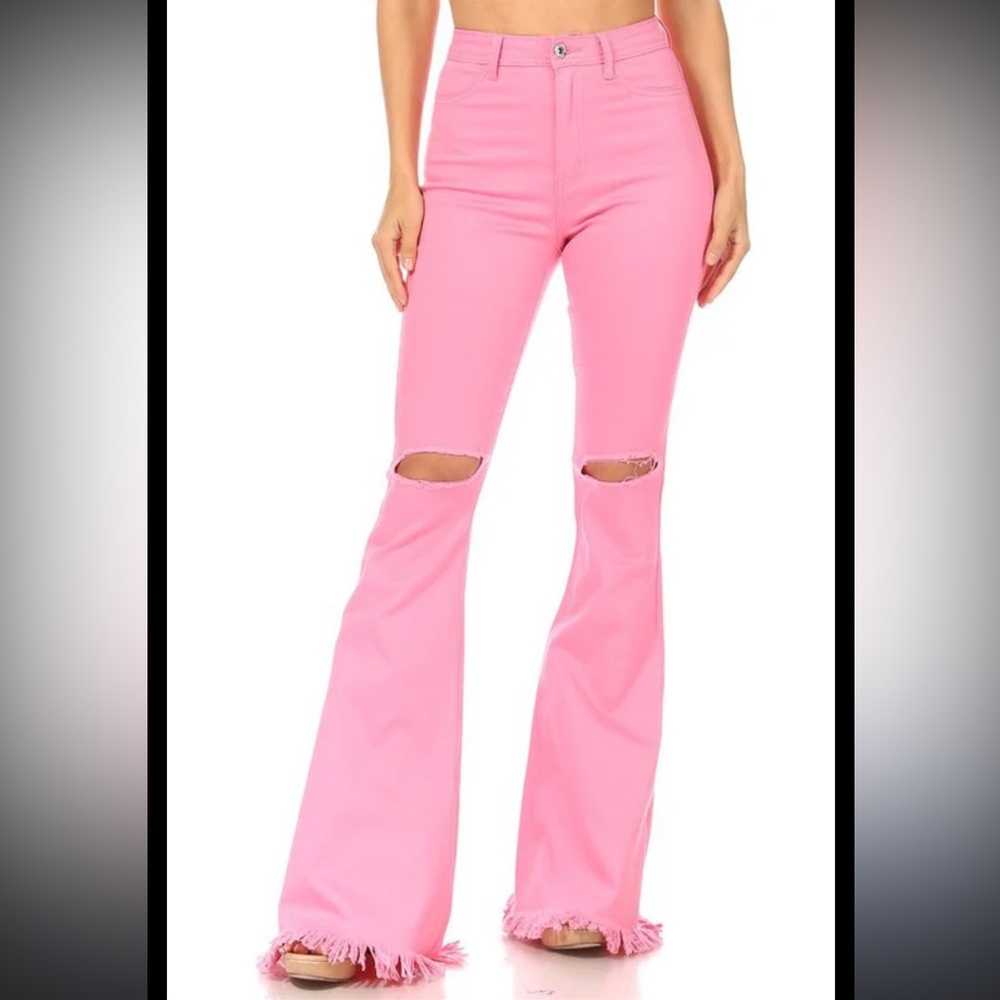 VIBRANT M. I. U. Vintage Y2K SUPER WIDE
Leg Distressed BUBBLEGUM Pink JEANS - Picture 12 of 13